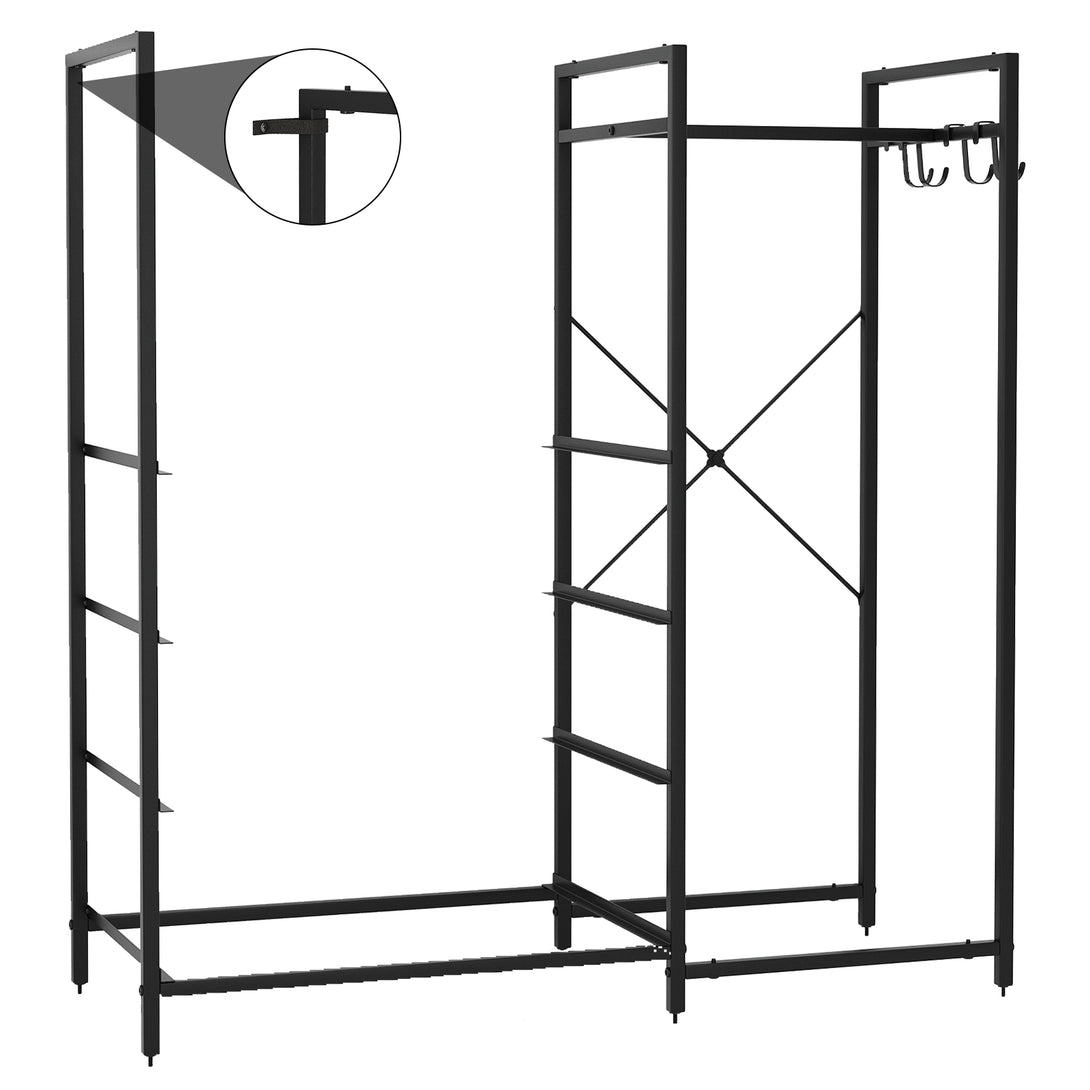 Dresser with Hanging Rack, Bedroom Dresser with Hanging Rack Chest of Drawers with Fabric Drawers & LED Lights & Charging Station, Rust Brown