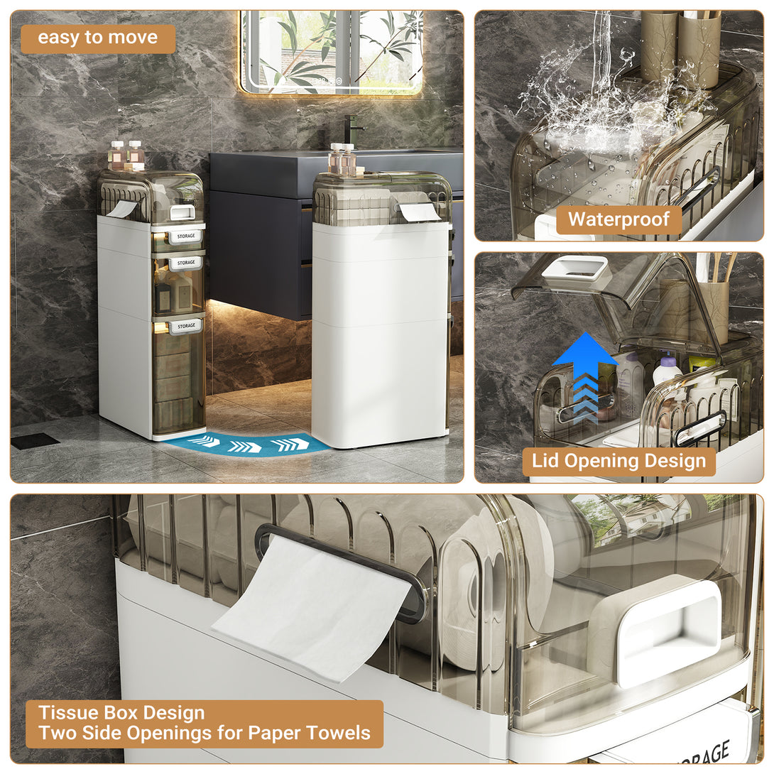 IDEALSOUL Bathroom Storage,Waterproof Narrow Storage Cabinet,Storage Floor Cabinet with Drawers for Small Spaces