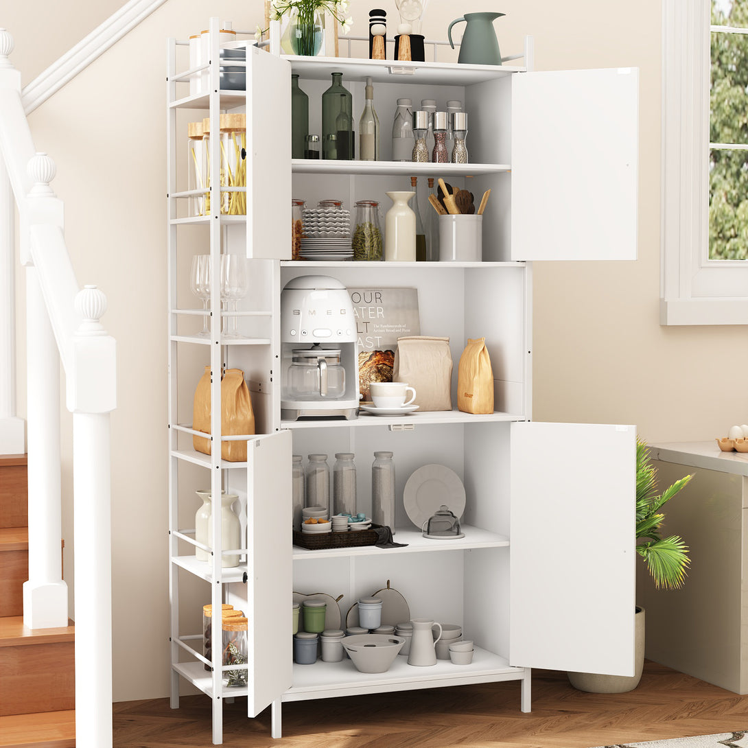IDEALSOUL Pantry Storage Cabinets,70.8" Kitchen Pantry Cabinet with Side Shelf,2 Doors and 3 Shelves