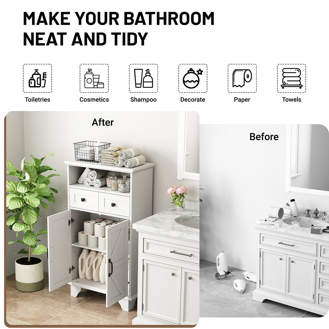Bathroom Storage Cabinet with Doors and Drawers, Farmhouse Bathroom Floor Cabinet freestanding with Adjustable Shelf, 41.3"H Bathroom Organizer