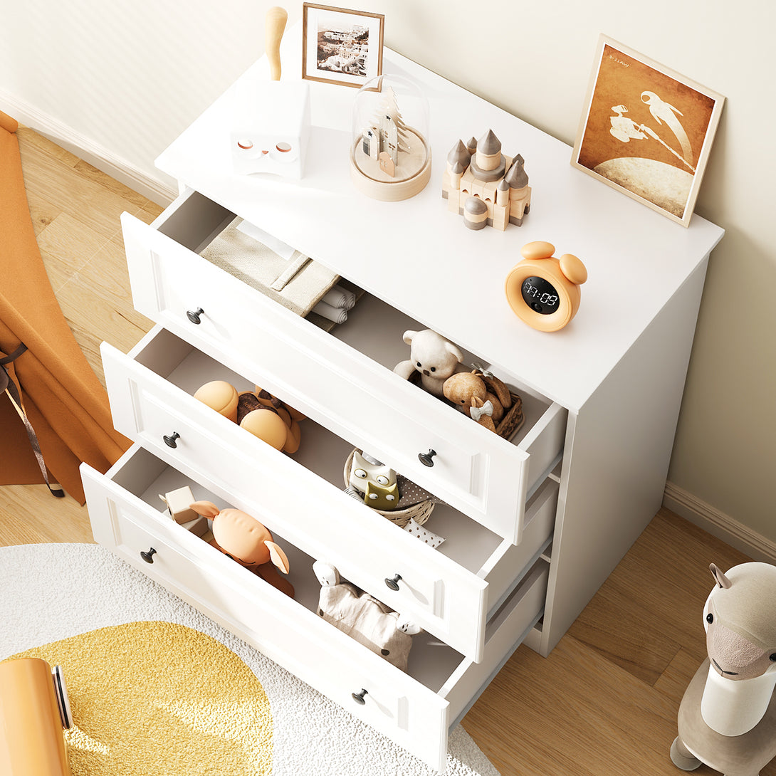 IDEALSOUL Dressers for Bedroom, 3 Drawer Dresser, White Dresser with Large Storage Space for Living Room, Chest of Drawers for Bedroom