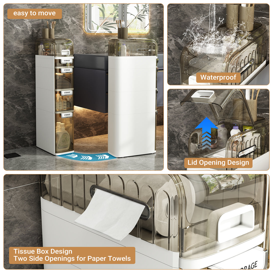 IDEALSOUL Bathroom Storage,Waterproof Narrow Storage Cabinet,Storage Floor Cabinet with Drawers for Small Spaces