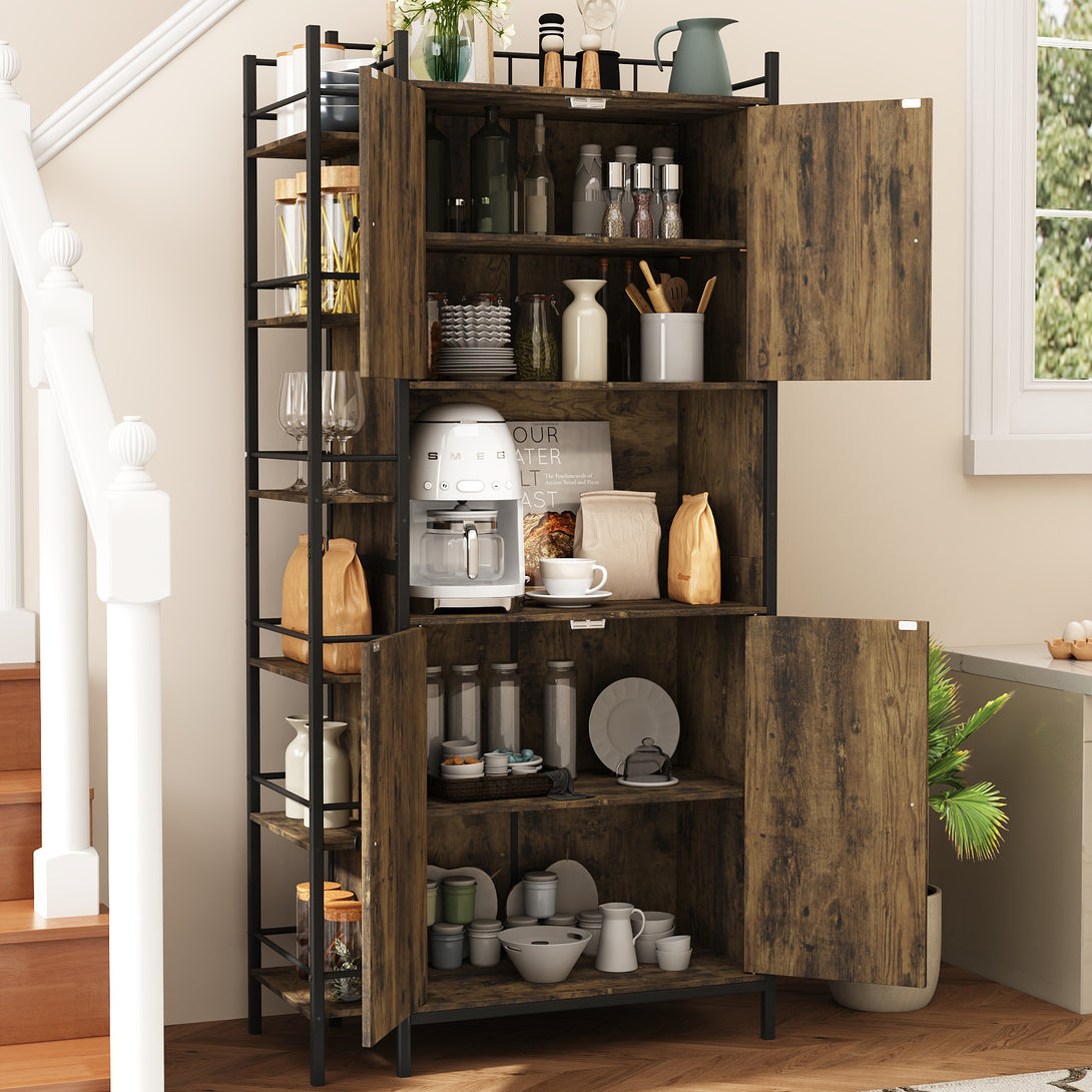 IDEALSOUL Pantry Storage Cabinets,70.8" Kitchen Pantry Cabinet with Side Shelf,2 Doors and 3 Shelves