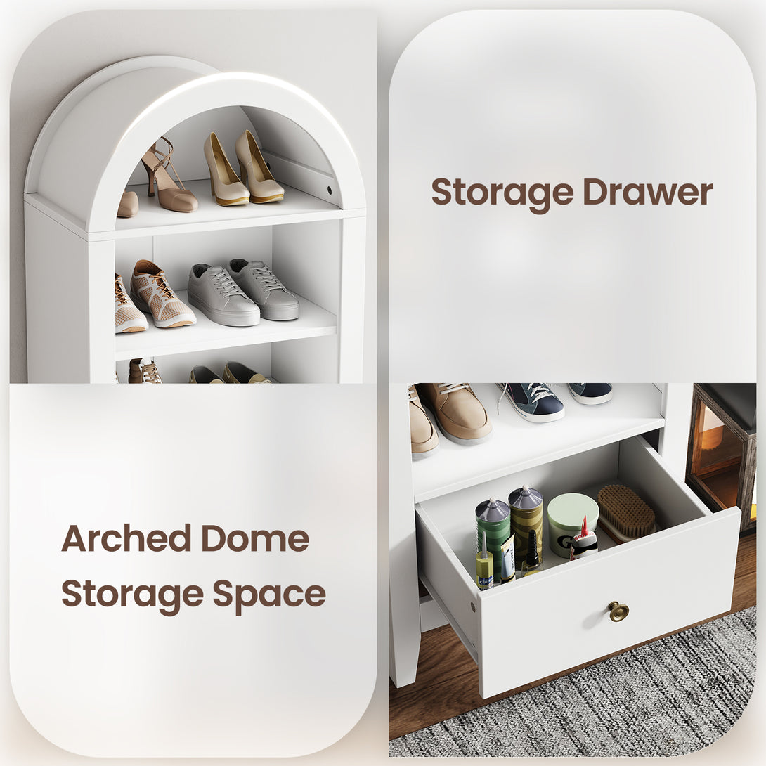 71" Arched Cabinet Tall Kitchen Pantry Cabinet, 8 Tiers Arched storage Cabinet with Doors and Shelves, Bookcase for Entryway, Hallway, Living Room