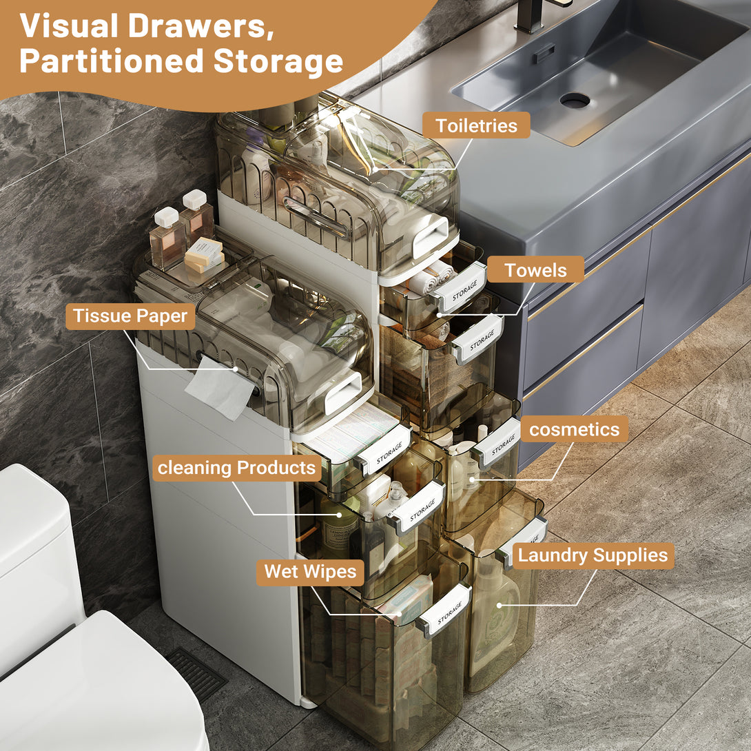 IDEALSOUL Bathroom Storage,Waterproof Narrow Storage Cabinet,Storage Floor Cabinet with Drawers for Small Spaces