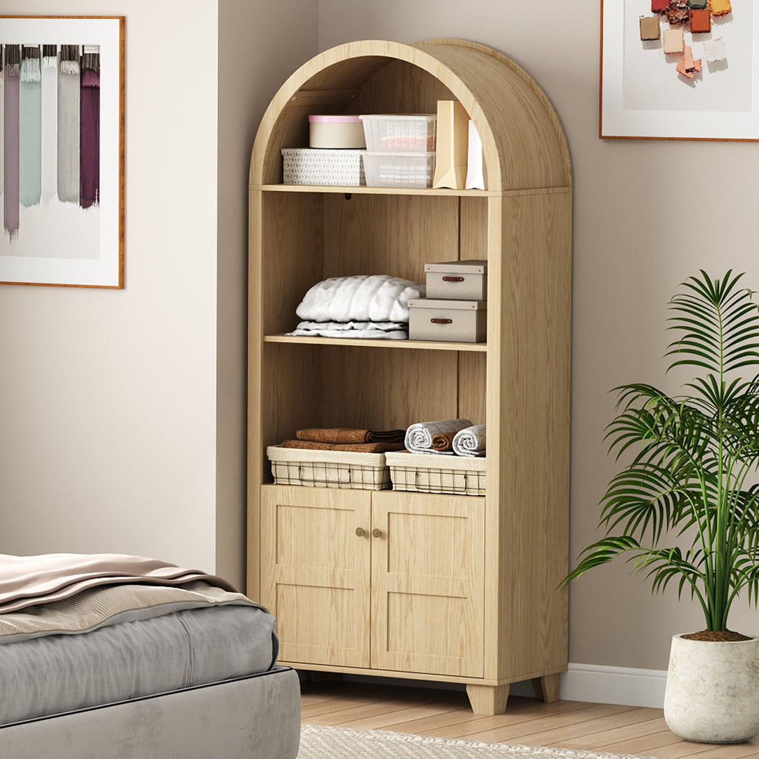 IDEALSOUL Arched Cabinet, 70-Inch Kitchen Pantry Storage Cabinet, Open Shelf Storage Cabinet with 2 Doors and 5 Shelves