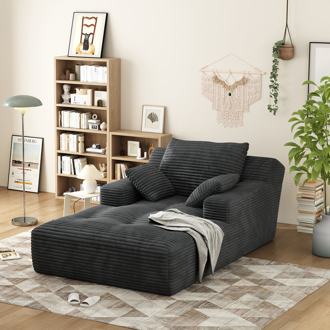 67'' Oversized Chaise Lounge Chair Indoor, Cloud Plush Corduroy Upholstered Sofa Bed, Modern Deep Seat Sofa with Back Cushion, Pillows, Cozy Sleeper Couch for Living Room, No Assembly Required