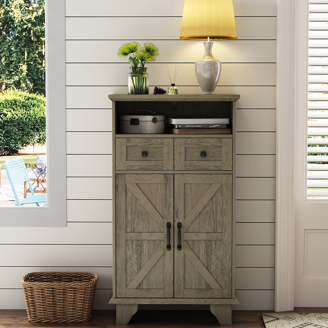 Bathroom Storage Cabinet with Doors and Drawers, Farmhouse Bathroom Floor Cabinet freestanding with Adjustable Shelf, 41.3"H Bathroom Organizer