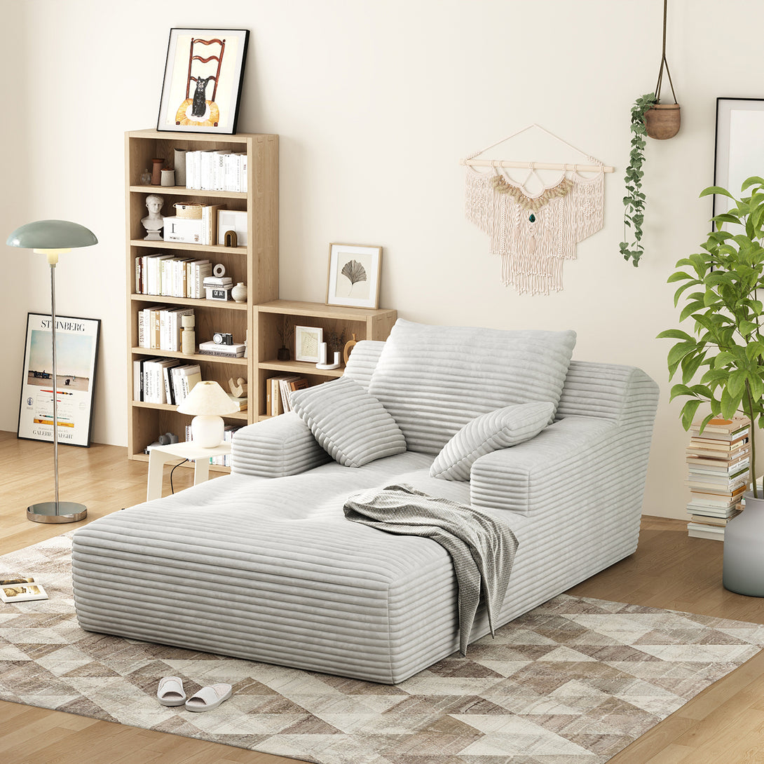 67'' Oversized Chaise Lounge Chair Indoor, Cloud Plush Corduroy Upholstered Sofa Bed, Modern Deep Seat Sofa with Back Cushion, Pillows, Cozy Sleeper Couch for Living Room, No Assembly Required