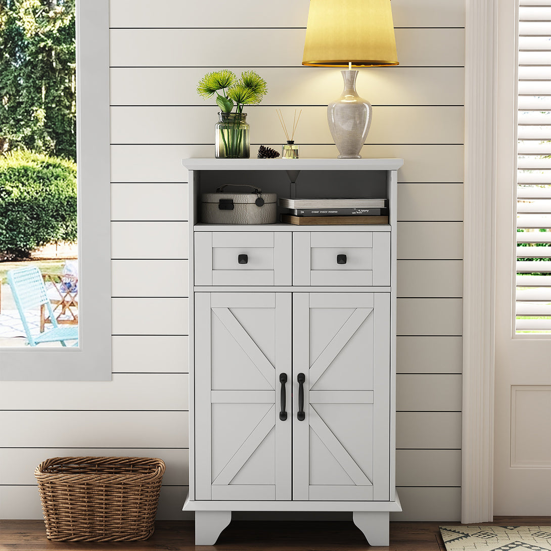 Bathroom Storage Cabinet with Doors and Drawers, Farmhouse Bathroom Floor Cabinet freestanding with Adjustable Shelf, 41.3"H Bathroom Organizer