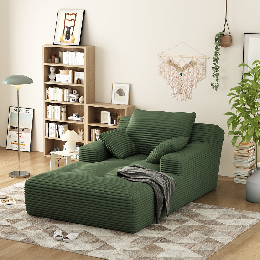 67'' Oversized Chaise Lounge Chair Indoor, Cloud Plush Corduroy Upholstered Sofa Bed, Modern Deep Seat Sofa with Back Cushion, Pillows, Cozy Sleeper Couch for Living Room, No Assembly Required