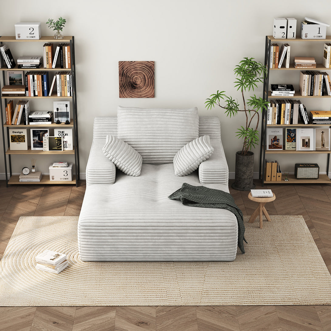 67'' Oversized Chaise Lounge Chair Indoor, Cloud Plush Corduroy Upholstered Sofa Bed, Modern Deep Seat Sofa with Back Cushion, Pillows, Cozy Sleeper Couch for Living Room, No Assembly Required