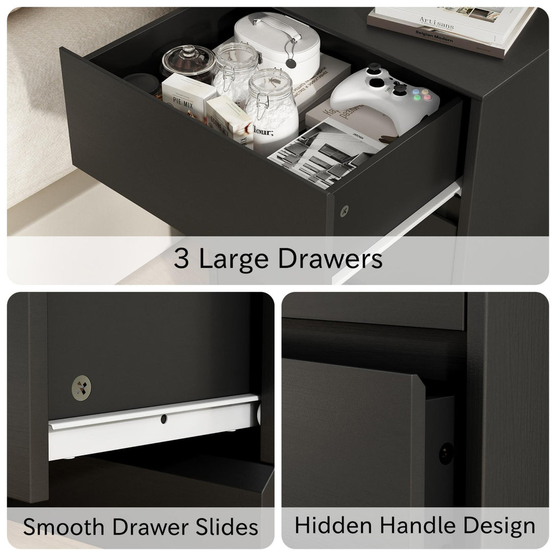 3 Drawers Nightstand with Charging Station, Bedside Table with Storage for Living Room Bedroom