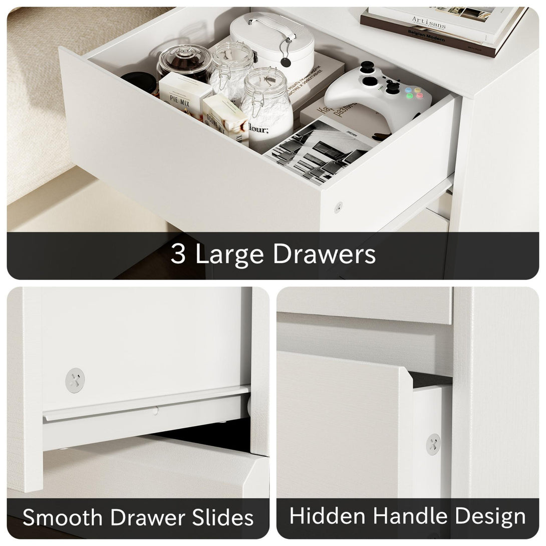 3 Drawers Nightstand with Charging Station, Bedside Table with Storage for Living Room Bedroom