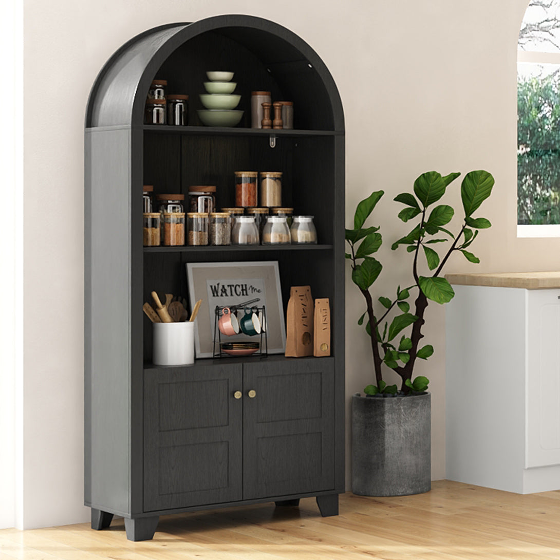 IDEALSOUL Arched Cabinet, 70-Inch Kitchen Pantry Storage Cabinet, Open Shelf Storage Cabinet with 2 Doors and 5 Shelves