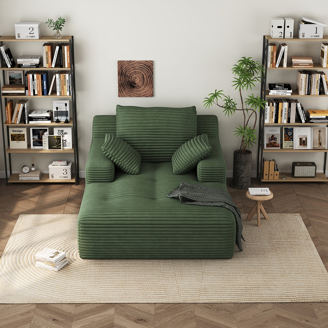67'' Oversized Chaise Lounge Chair Indoor, Cloud Plush Corduroy Upholstered Sofa Bed, Modern Deep Seat Sofa with Back Cushion, Pillows, Cozy Sleeper Couch for Living Room, No Assembly Required