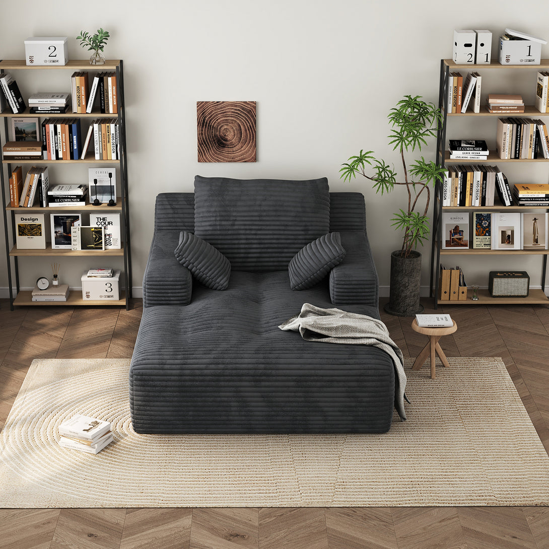 67'' Oversized Chaise Lounge Chair Indoor, Cloud Plush Corduroy Upholstered Sofa Bed, Modern Deep Seat Sofa with Back Cushion, Pillows, Cozy Sleeper Couch for Living Room, No Assembly Required