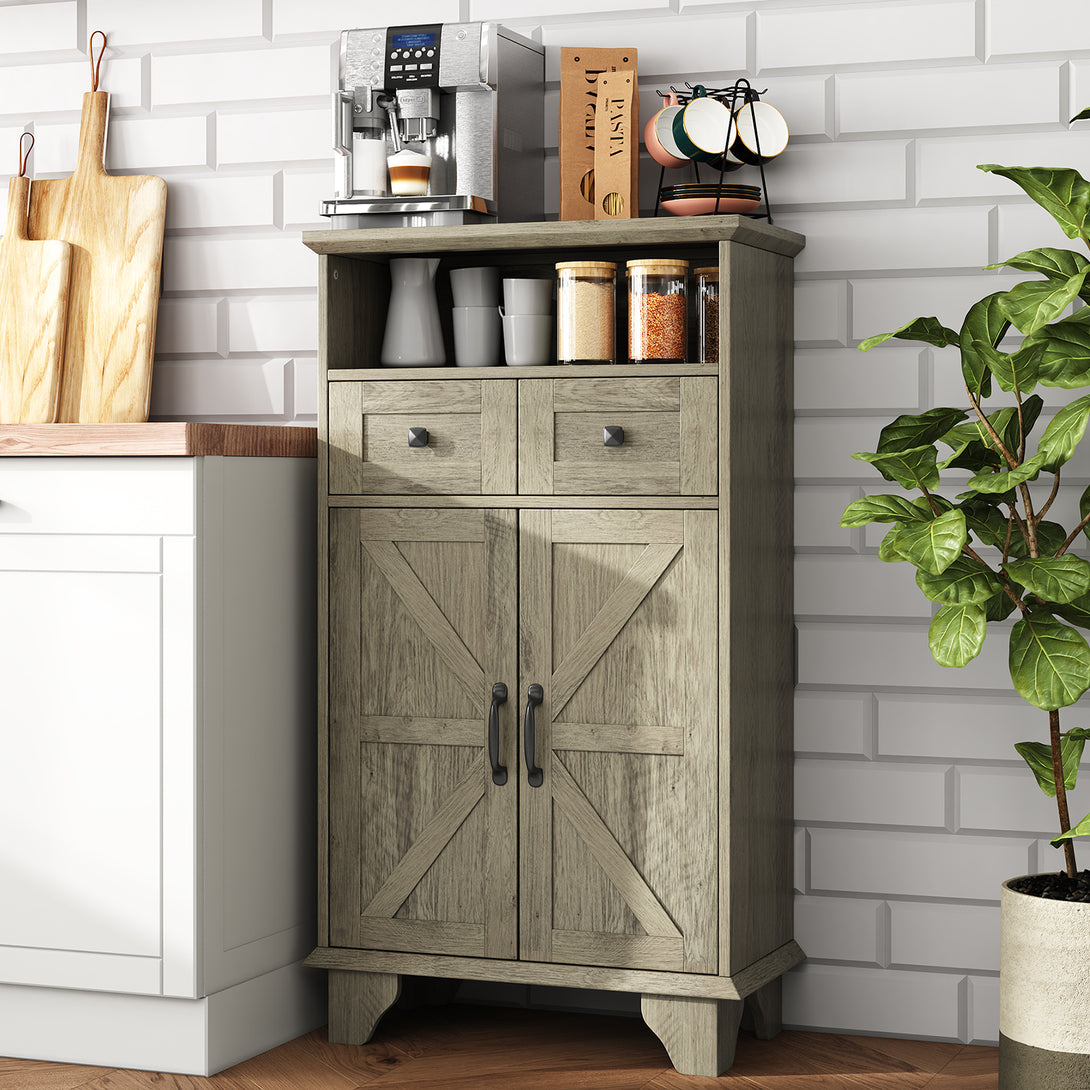 Bathroom Storage Cabinet with Doors and Drawers, Farmhouse Bathroom Floor Cabinet freestanding with Adjustable Shelf, 41.3"H Bathroom Organizer