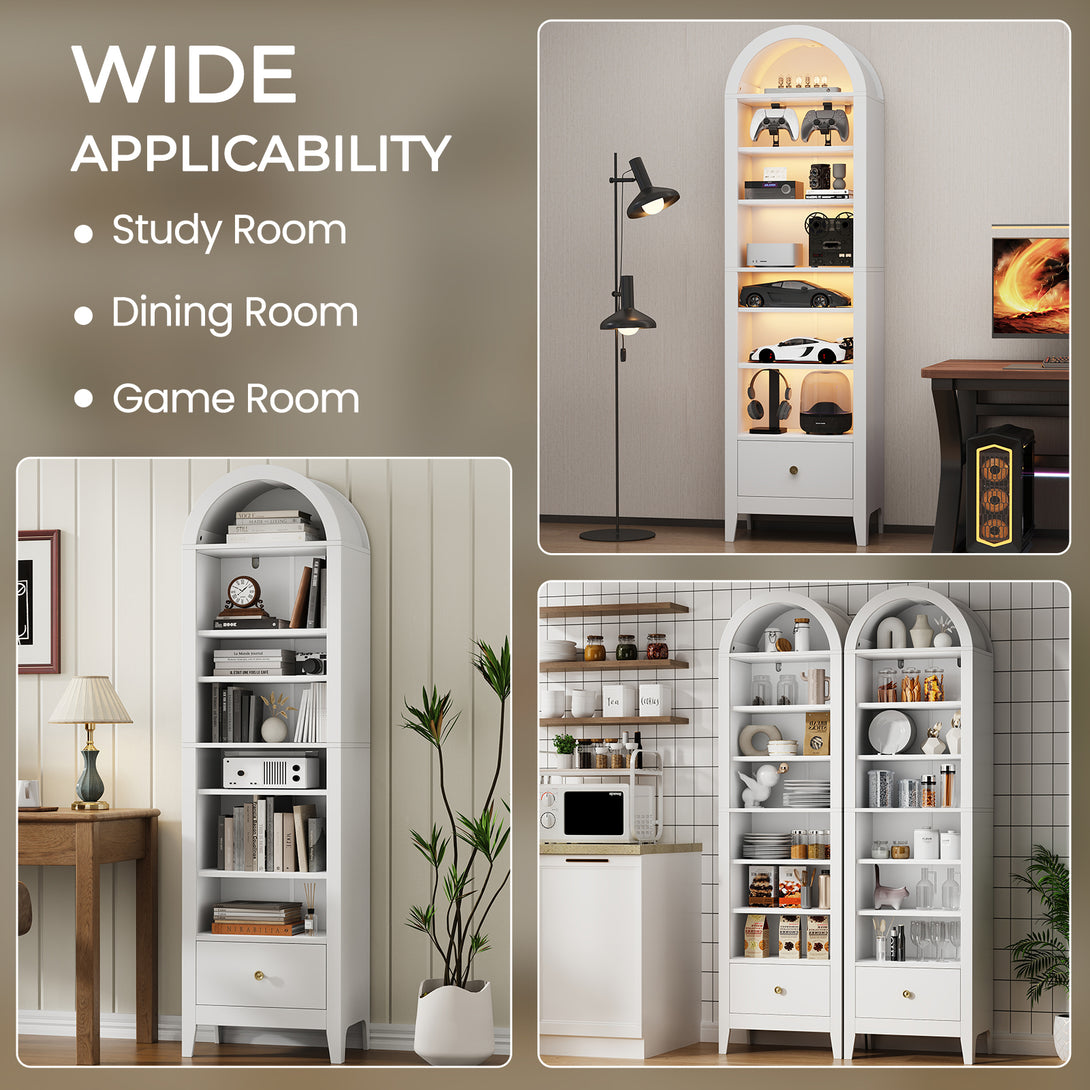 71" Arched Cabinet Tall Kitchen Pantry Cabinet, 8 Tiers Arched storage Cabinet with Doors and Shelves, Bookcase for Entryway, Hallway, Living Room