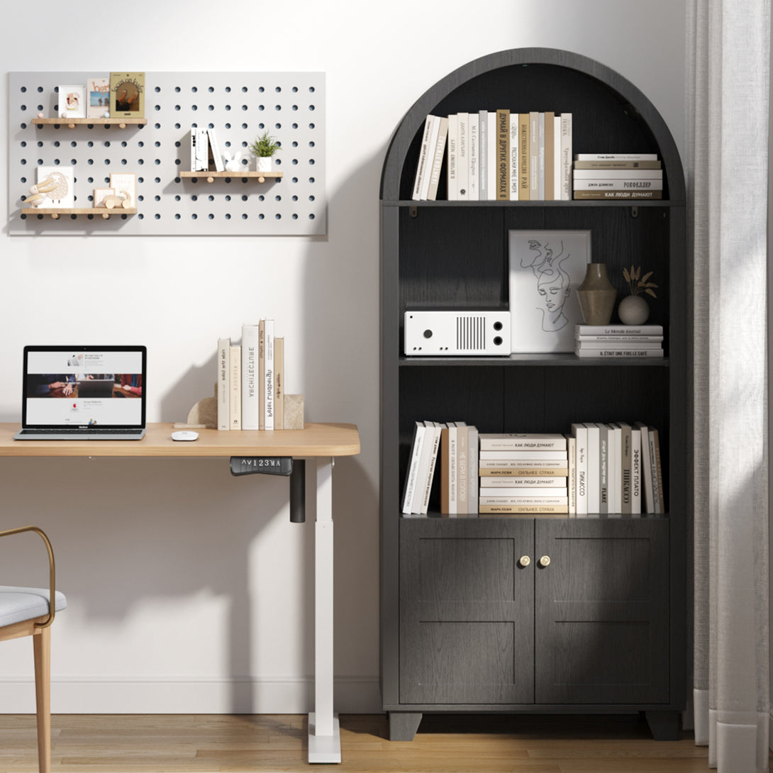 IDEALSOUL Arched Cabinet, 70-Inch Kitchen Pantry Storage Cabinet, Open Shelf Storage Cabinet with 2 Doors and 5 Shelves