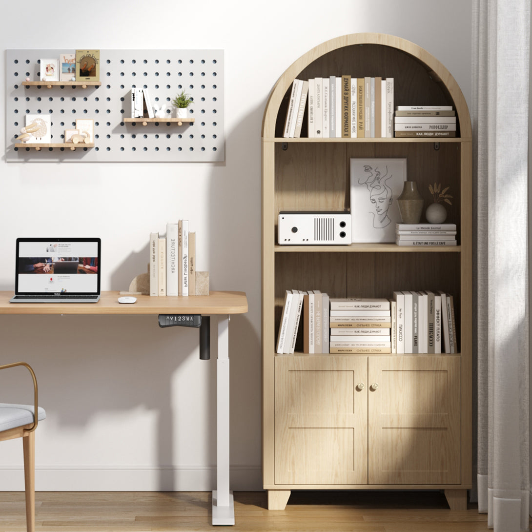 IDEALSOUL Arched Cabinet, 70-Inch Kitchen Pantry Storage Cabinet, Open Shelf Storage Cabinet with 2 Doors and 5 Shelves