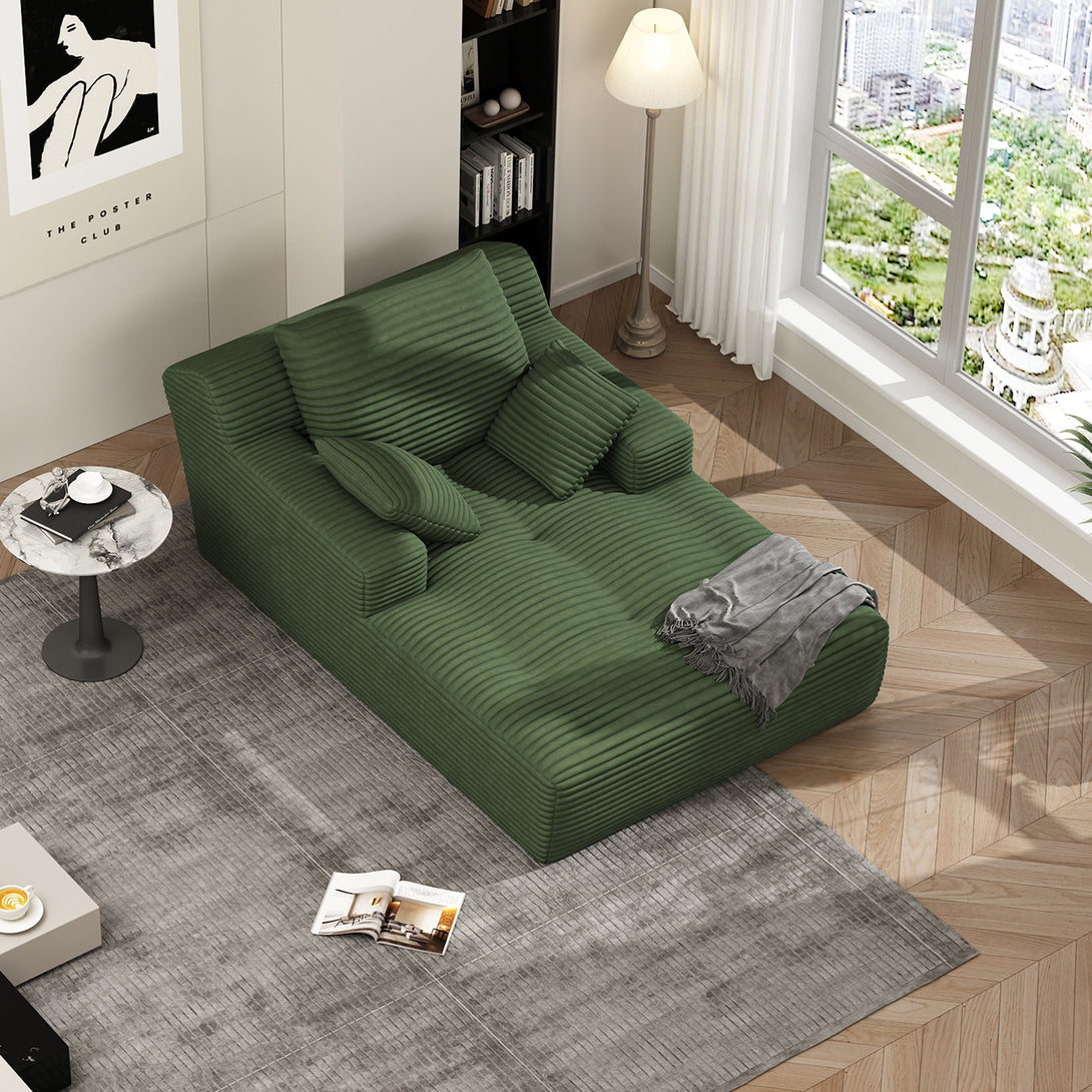 67'' Oversized Chaise Lounge Chair Indoor, Cloud Plush Corduroy Upholstered Sofa Bed, Modern Deep Seat Sofa with Back Cushion, Pillows, Cozy Sleeper Couch for Living Room, No Assembly Required
