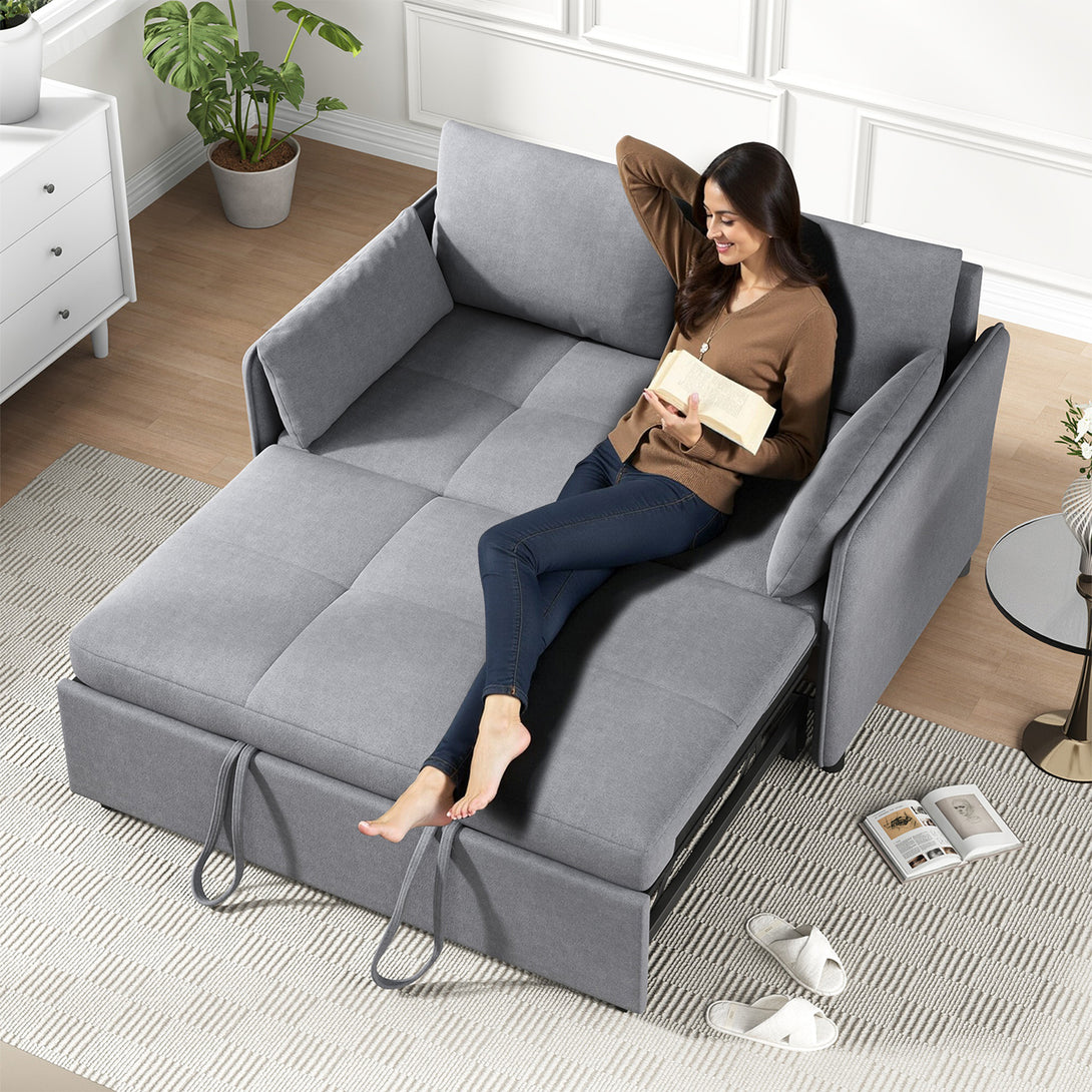 3 in 1 Convertible Sleeper Sofa Bed, 53" Folding Pull Out Couch with Adjustable Backrest, Futon Loveseat Couches with Side Pocket for Living Room