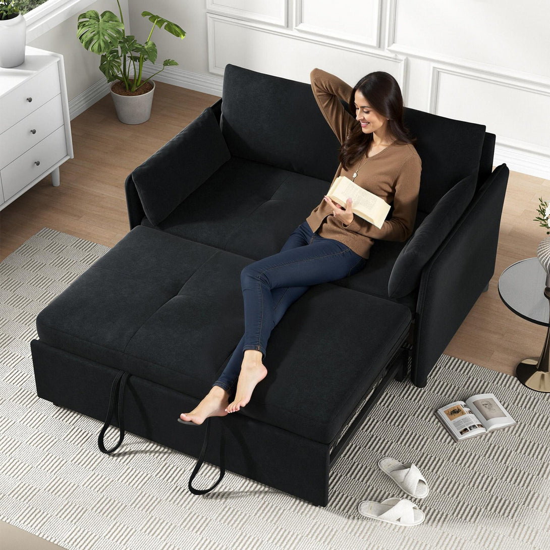 3 in 1 Convertible Sleeper Sofa Bed, 53" Folding Pull Out Couch with Adjustable Backrest, Futon Loveseat Couches with Side Pocket for Living Room