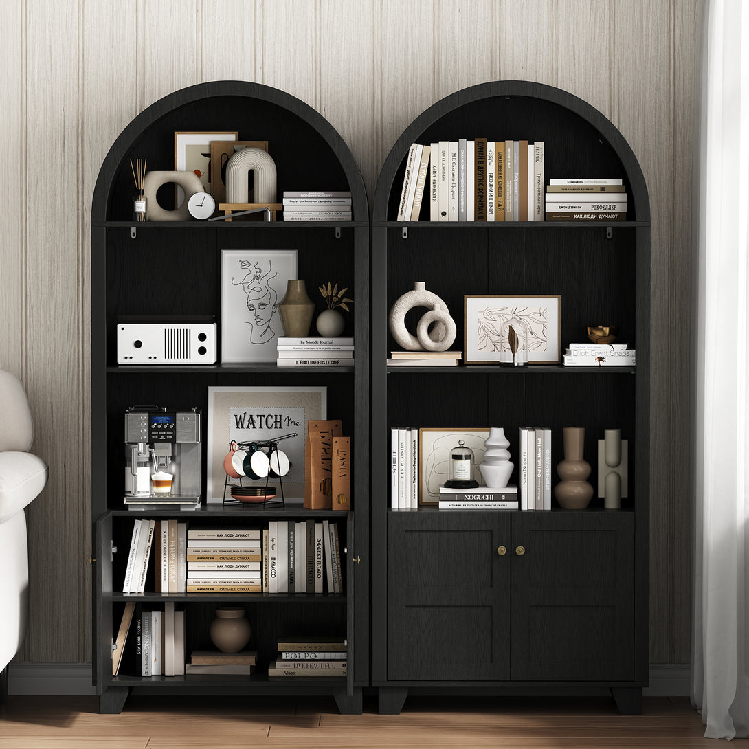 IDEALSOUL Arched Cabinet, 70-Inch Kitchen Pantry Storage Cabinet, Open Shelf Storage Cabinet with 2 Doors and 5 Shelves