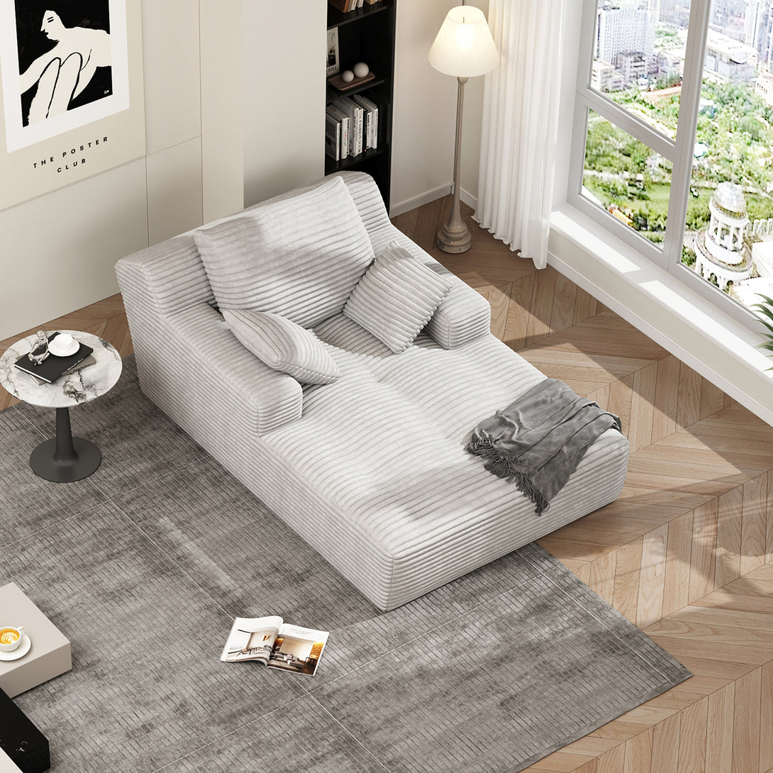 67'' Oversized Chaise Lounge Chair Indoor, Cloud Plush Corduroy Upholstered Sofa Bed, Modern Deep Seat Sofa with Back Cushion, Pillows, Cozy Sleeper Couch for Living Room, No Assembly Required