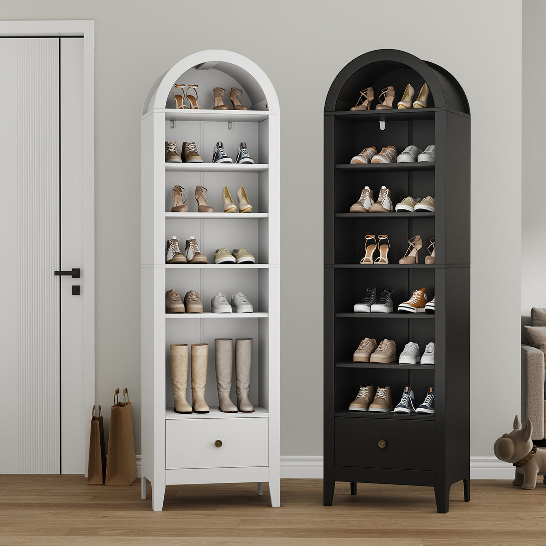 71" Arched Cabinet Tall Kitchen Pantry Cabinet, 8 Tiers Arched storage Cabinet with Doors and Shelves, Bookcase for Entryway, Hallway, Living Room