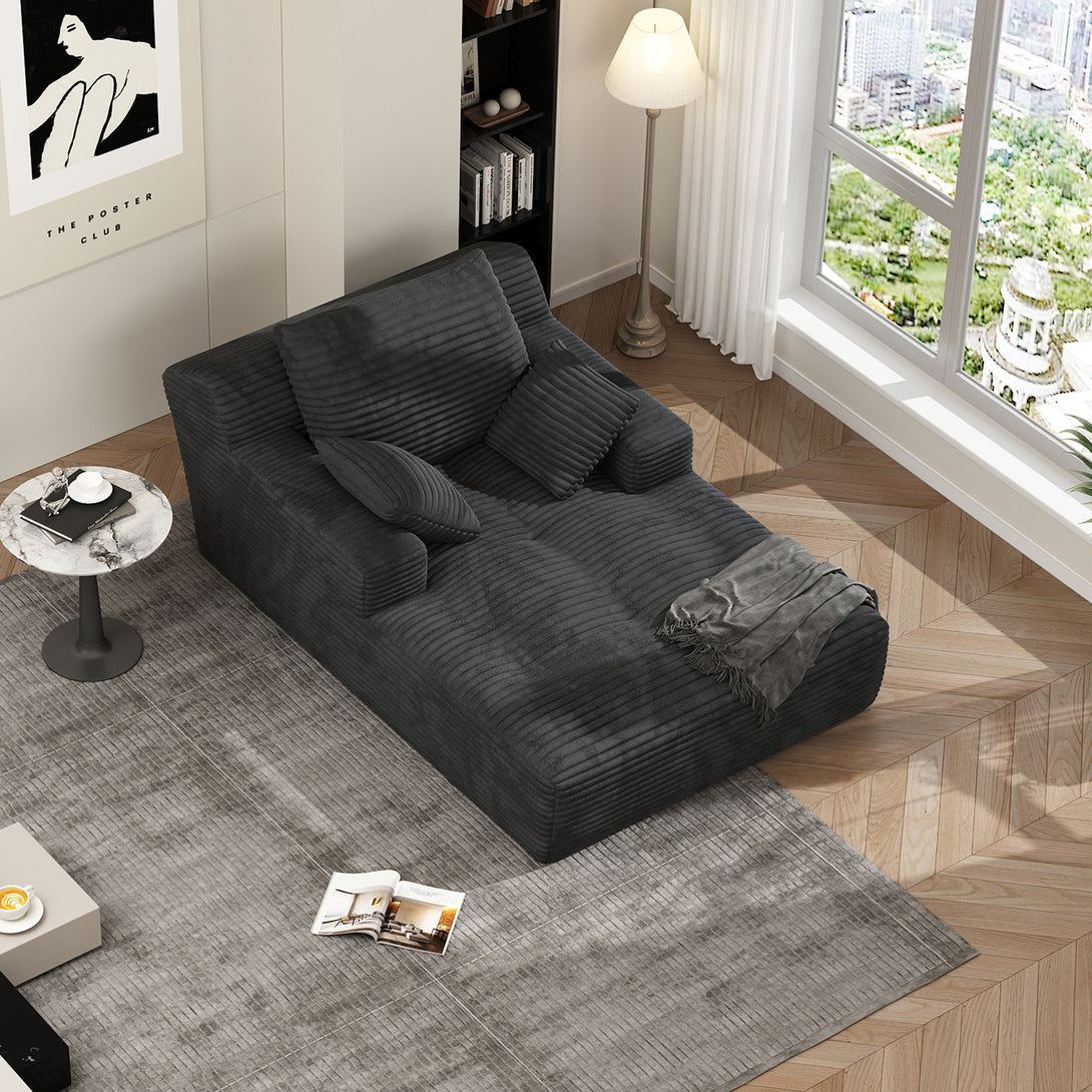 67'' Oversized Chaise Lounge Chair Indoor, Cloud Plush Corduroy Upholstered Sofa Bed, Modern Deep Seat Sofa with Back Cushion, Pillows, Cozy Sleeper Couch for Living Room, No Assembly Required