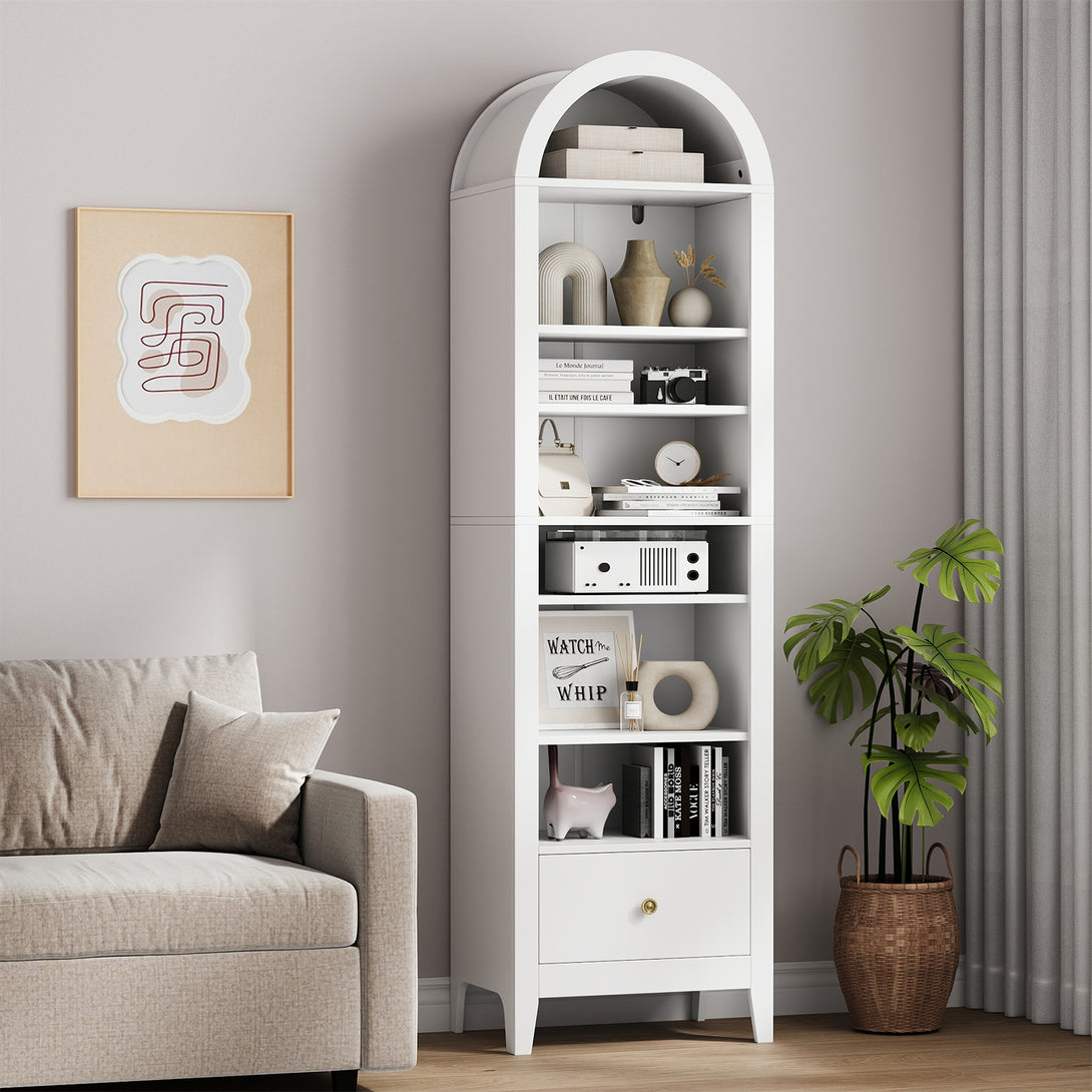 71" Arched Cabinet Tall Kitchen Pantry Cabinet, 8 Tiers Arched storage Cabinet with Doors and Shelves, Bookcase for Entryway, Hallway, Living Room