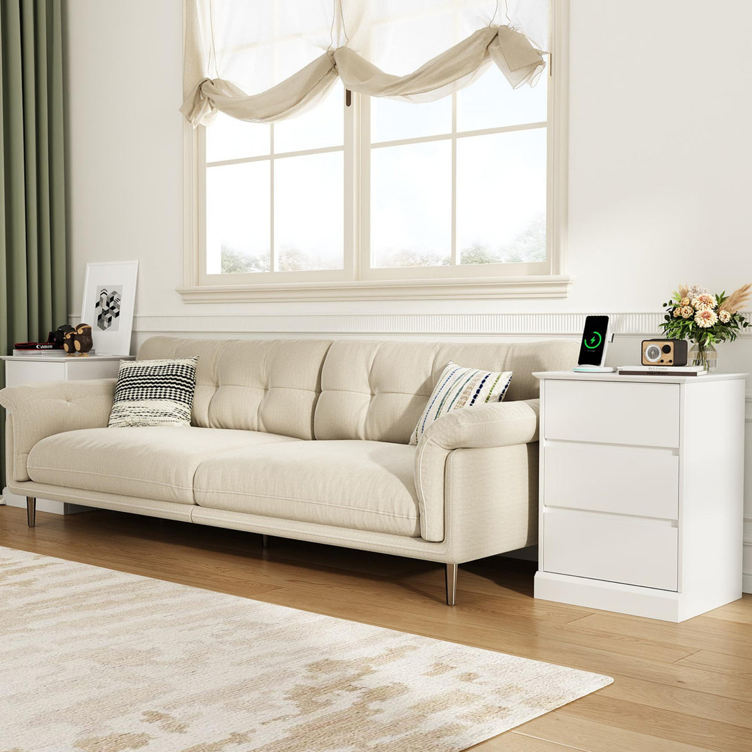 3 Drawers Nightstand with Charging Station, Bedside Table with Storage for Living Room Bedroom