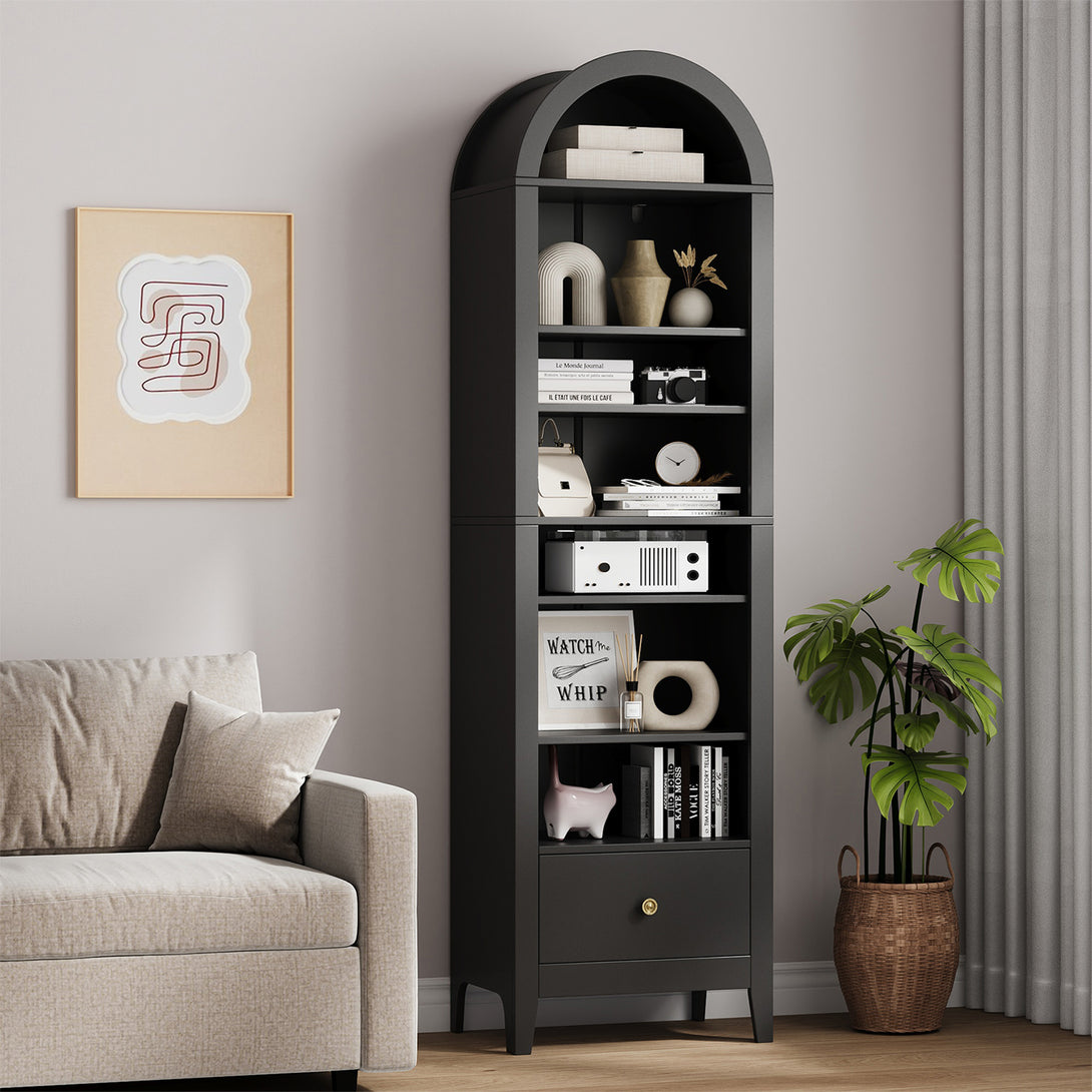 71" Arched Cabinet Tall Kitchen Pantry Cabinet, 8 Tiers Arched storage Cabinet with Doors and Shelves, Bookcase for Entryway, Hallway, Living Room