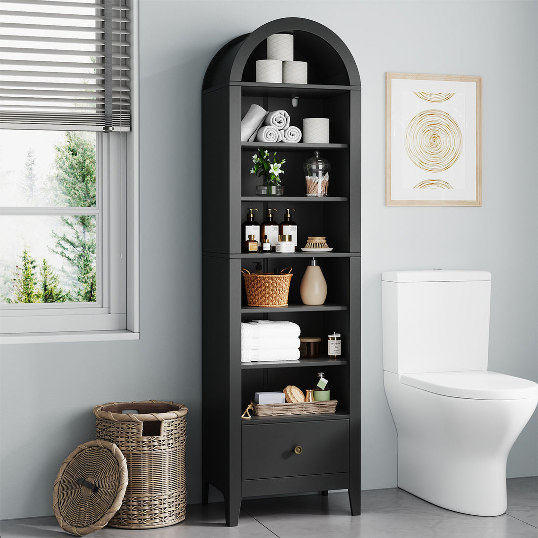 71" Arched Cabinet Tall Kitchen Pantry Cabinet, 8 Tiers Arched storage Cabinet with Doors and Shelves, Bookcase for Entryway, Hallway, Living Room