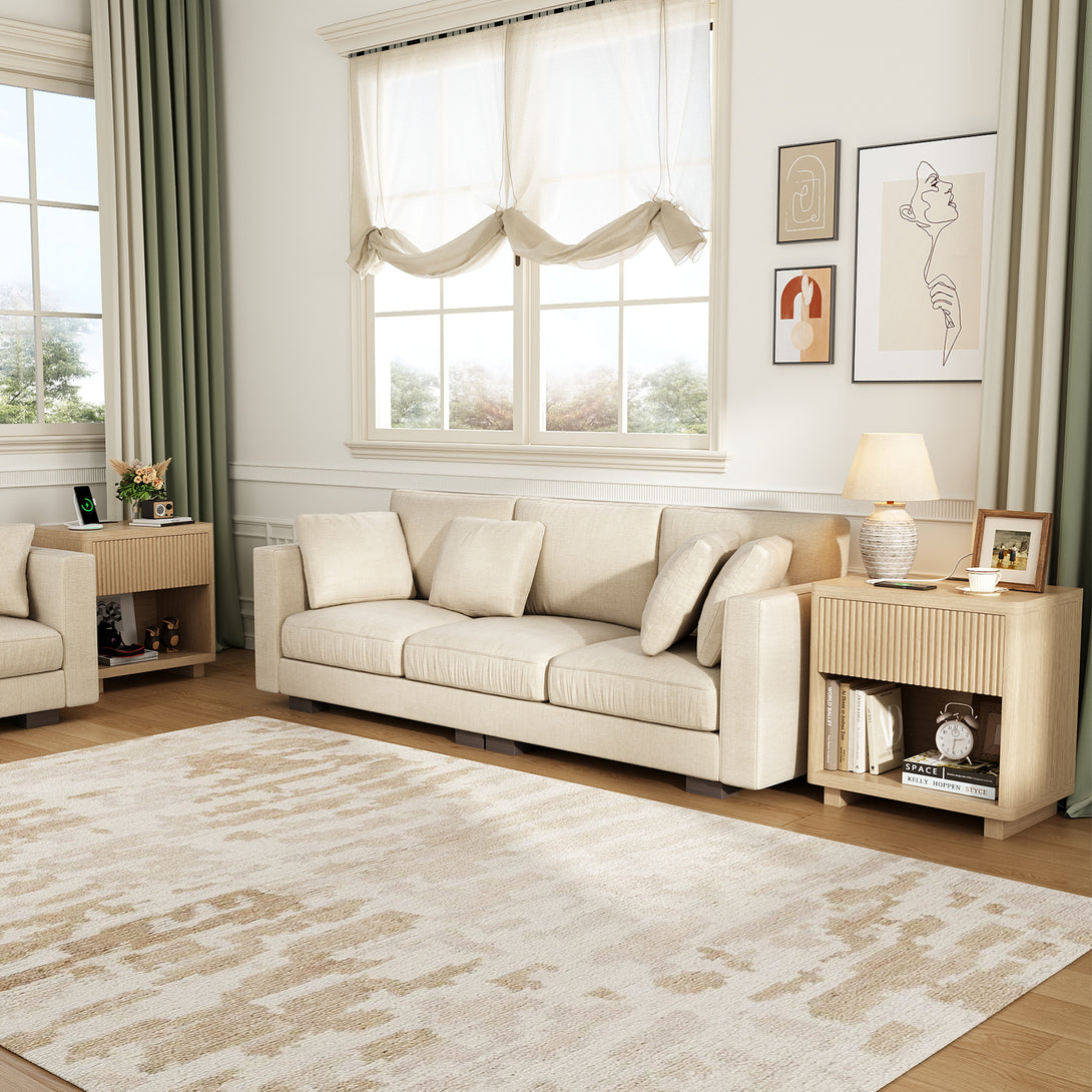 IDEALSOUL Nightstand, Fluted Bedside Table with Charging Station, End Table with open Storage, Large Wooden Night Stands Bedside for Bedroom Living Room