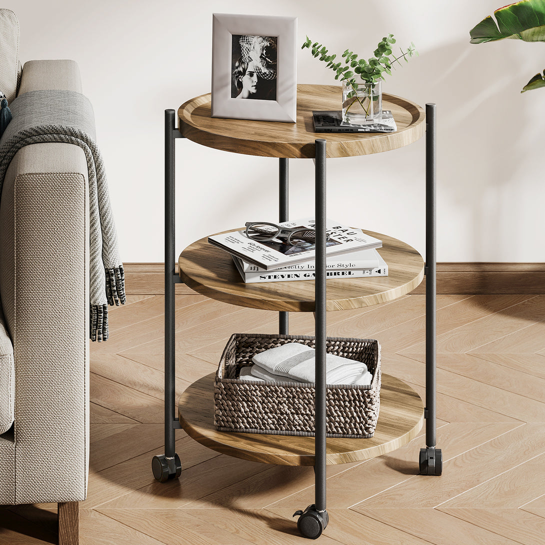 End Side Table, 3-Tier Coffee Table Small Round Table, Narrow Nightstand for Living Room Bedroom Outdoor