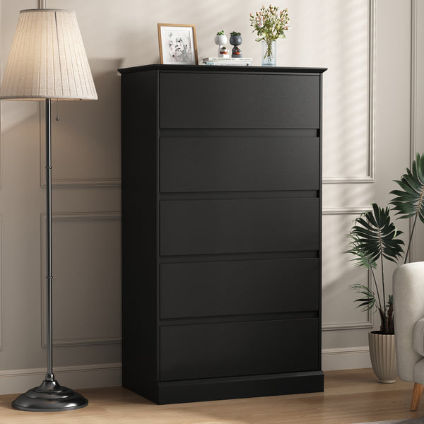 Bedroom Dresser Black, 5 Drawer Dresser Chest of Drawers for Living Room Dressing Room Entryway