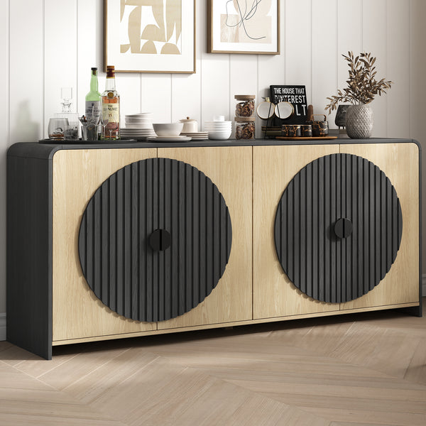 Sideboard Buffet Cabinet, 65" Large Sideboard Buffet Storage Cabinet, Modern Farmhouse Coffee Bar Station, Wood Kitchen Table with Adjustable Shelves and Doors for Kitchen, Dining Room, Black