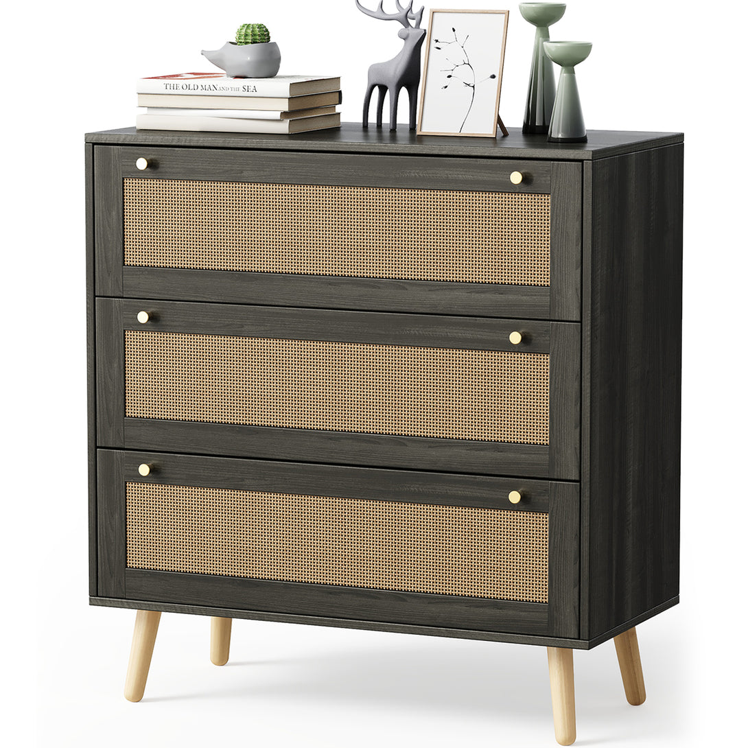 Dresser for Bedroom, Farmhouse Rattan Dressers, 3 Drawers Dressers Chest for Bedroom Hallway Living Room