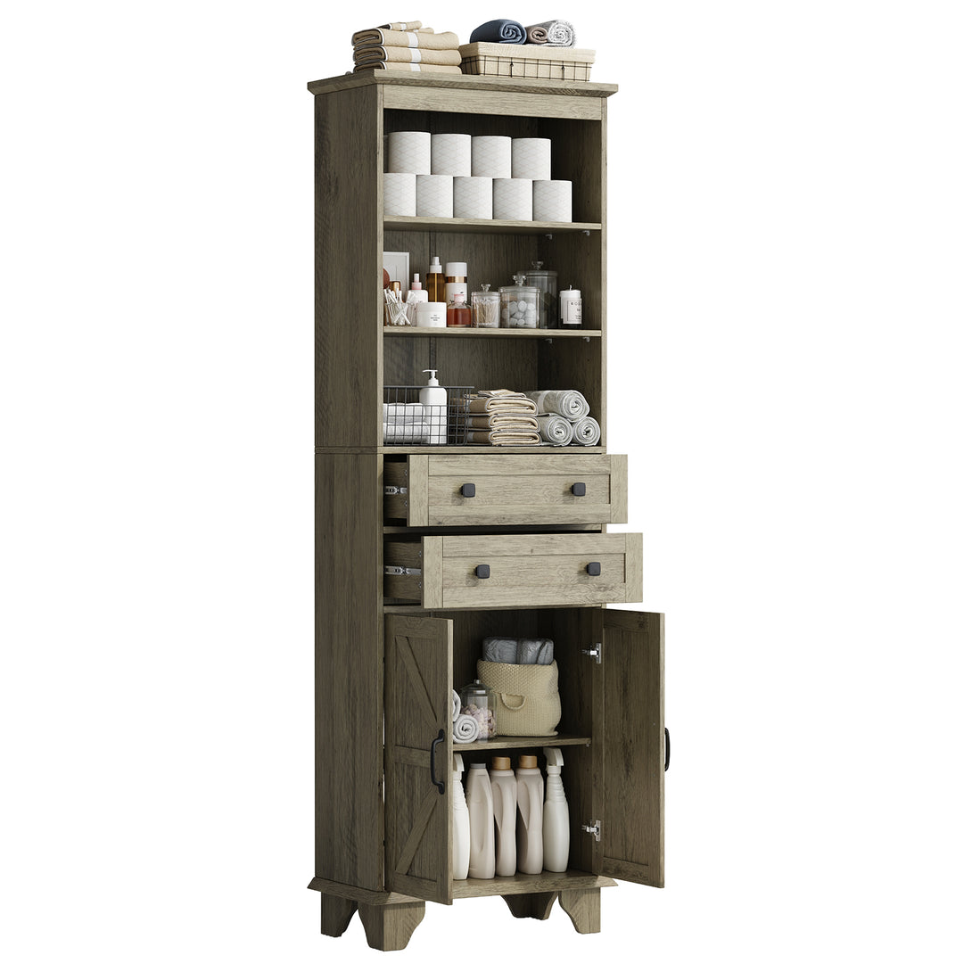 IDEALSOUL Tall Bathroom Storage Cabinet, 72" Farmhouse Storage Cabinet with 2 Drawers, Adjustable Shelves & Barn Door, Cabinet for Bathroom, Living Room, Kitchen