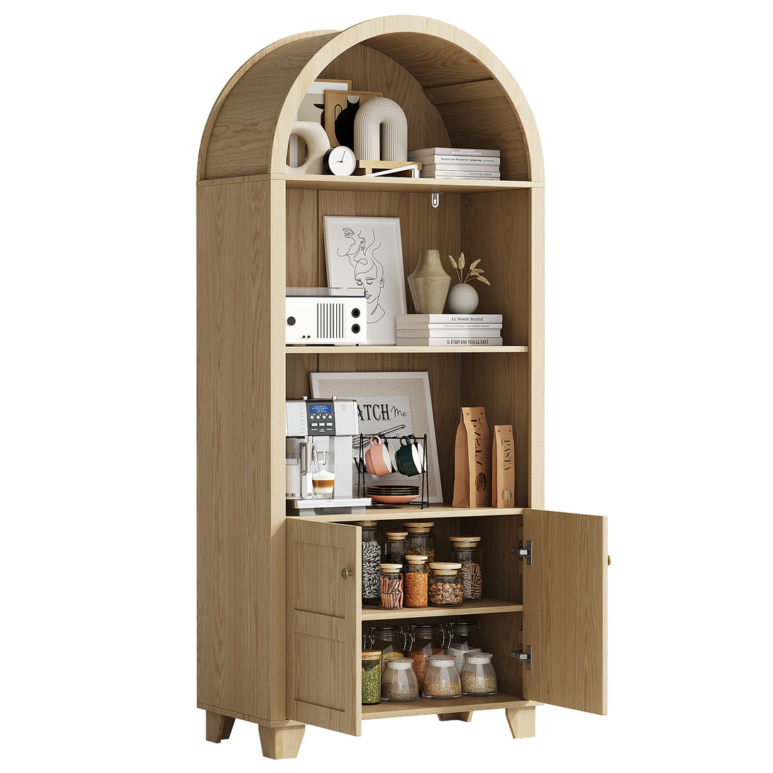 IDEALSOUL Arched Cabinet, 70-Inch Kitchen Pantry Storage Cabinet, Open Shelf Storage Cabinet with 2 Doors and 5 Shelves