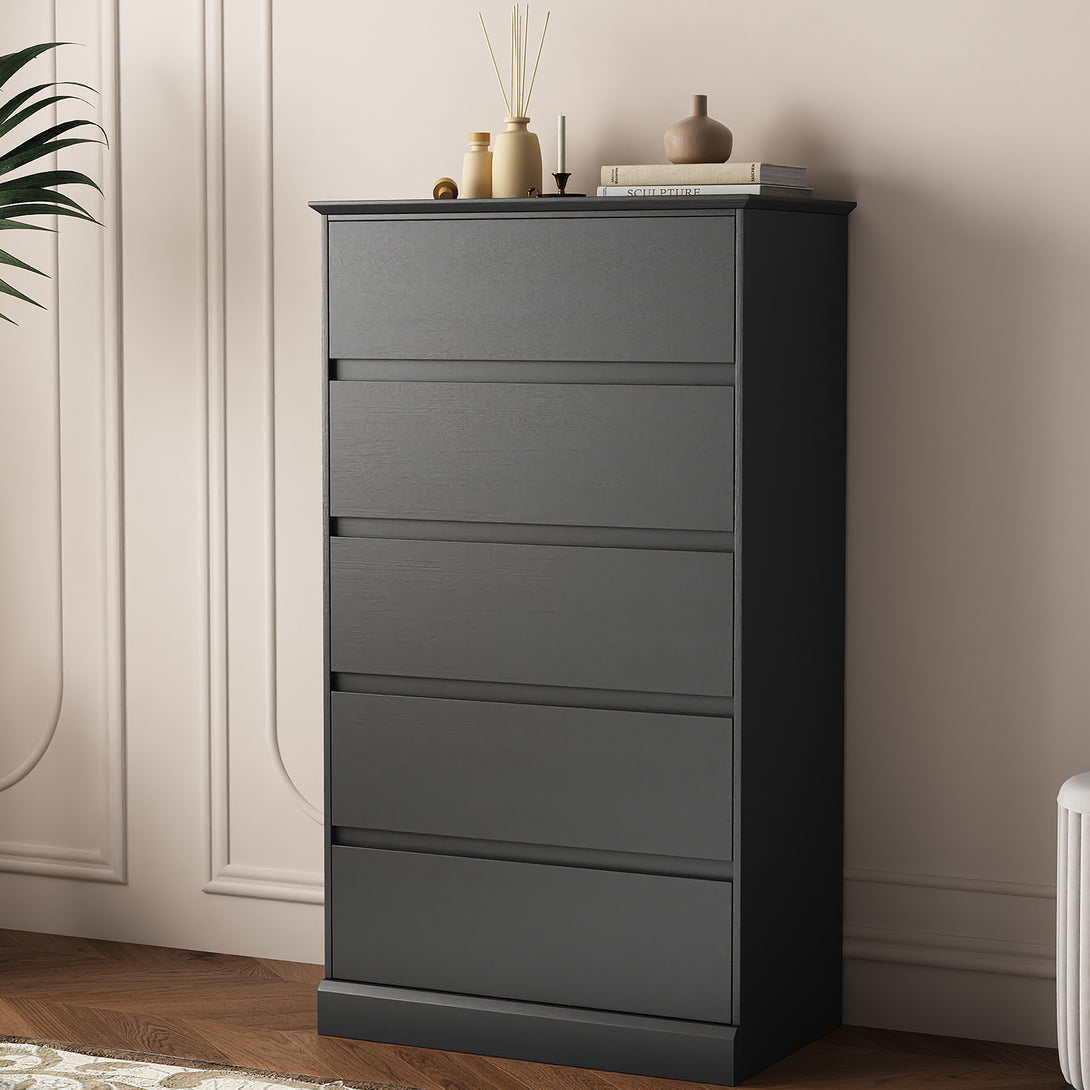 Bedroom Dresser Black, 5 Drawer Dresser Chest of Drawers for Living Room Dressing Room Entryway