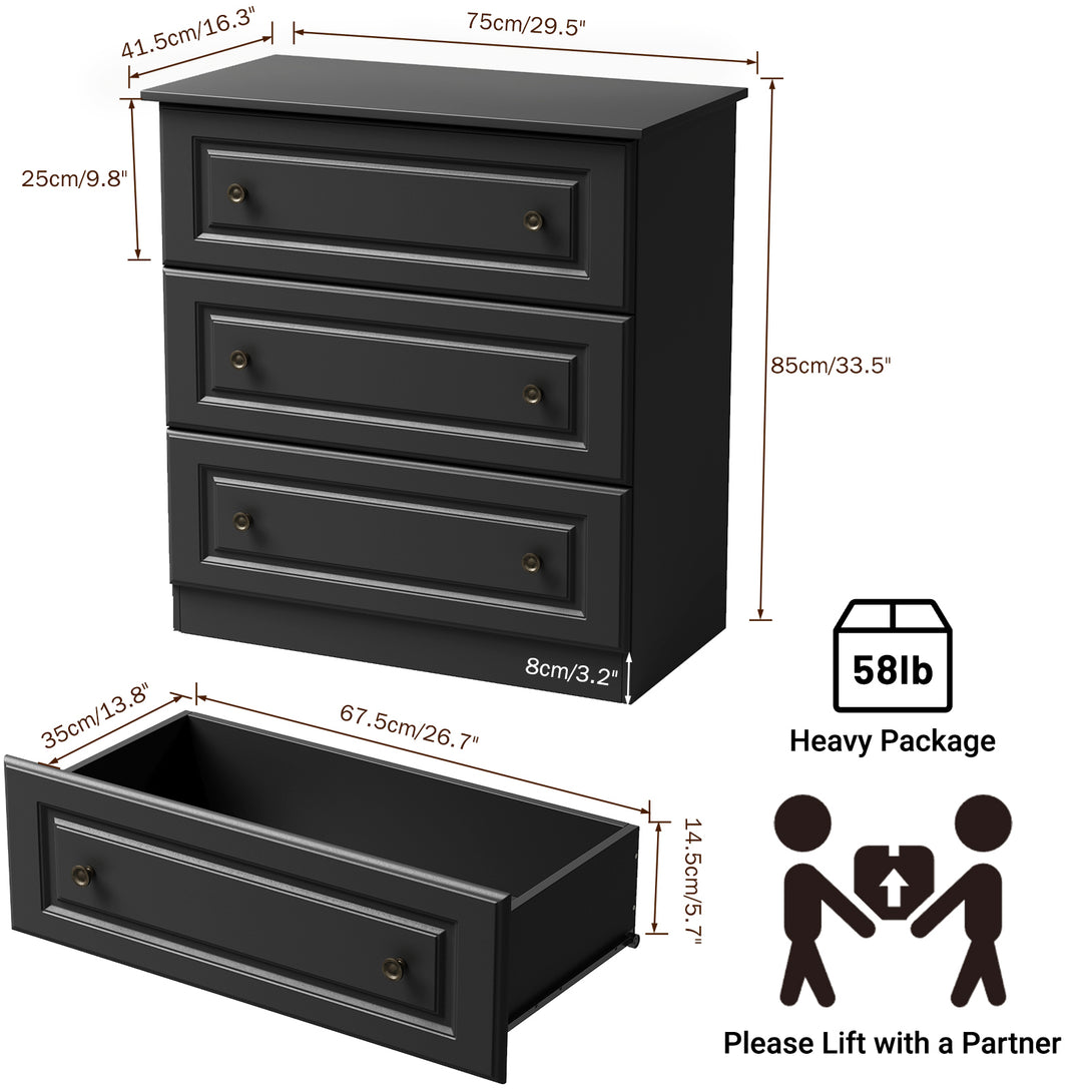 IDEALSOUL Dressers for Bedroom, 3 Drawer Dresser, White Dresser with Large Storage Space for Living Room, Chest of Drawers for Bedroom