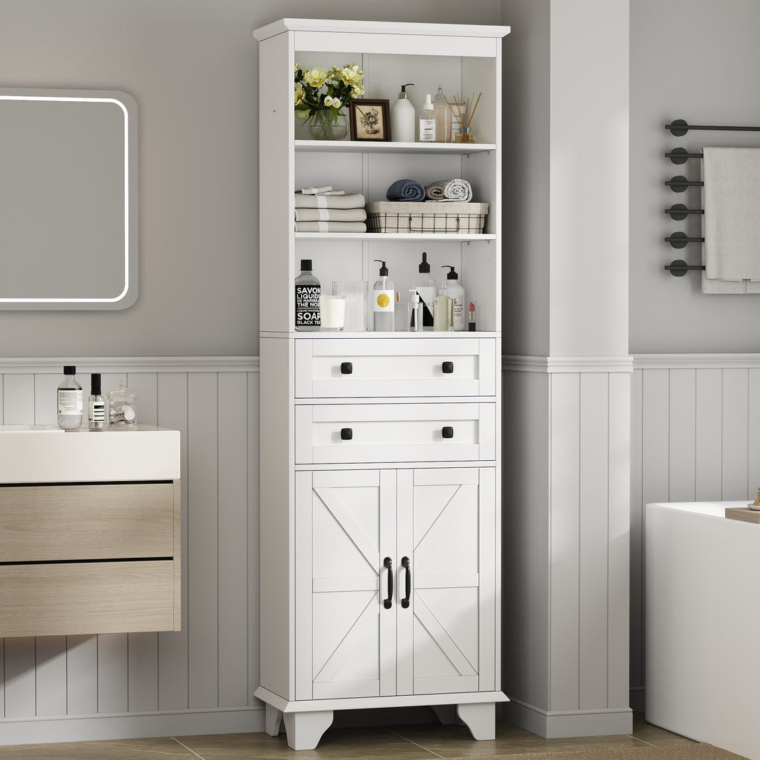 IDEALSOUL Tall Bathroom Storage Cabinet, 72" Farmhouse Storage Cabinet with 2 Drawers, Adjustable Shelves & Barn Door, Cabinet for Bathroom, Living Room, Kitchen