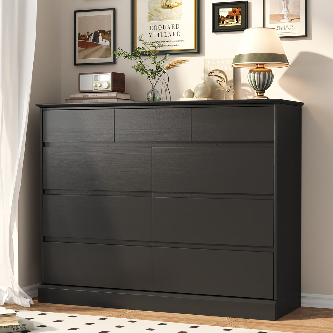 9 Drawer Dresser, Black Chest of Deep Drawers, Modern Dressers with St