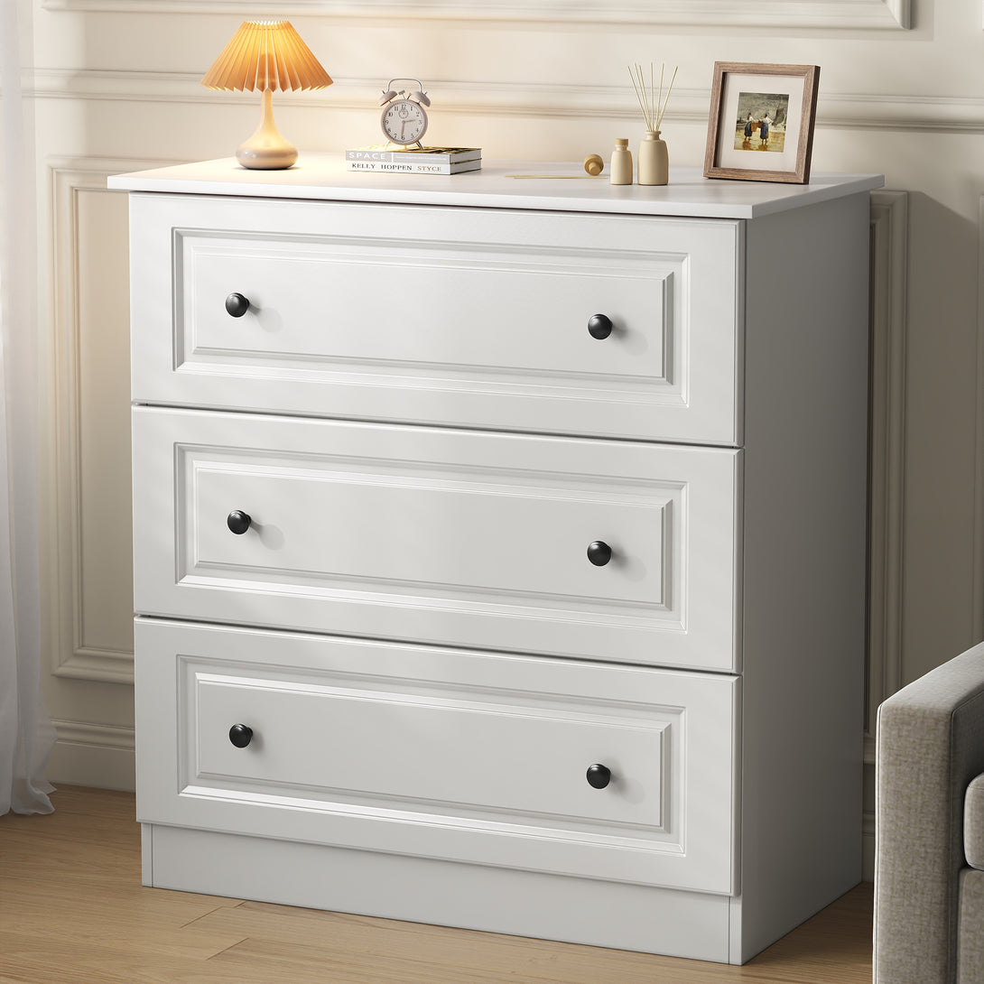 IDEALSOUL Dressers for Bedroom, 3 Drawer Dresser, White Dresser with Large Storage Space for Living Room, Chest of Drawers for Bedroom