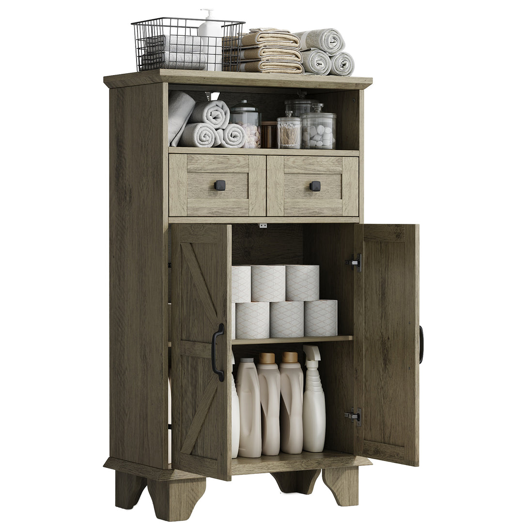 Bathroom Storage Cabinet with Doors and Drawers, Farmhouse Bathroom Floor Cabinet freestanding with Adjustable Shelf, 41.3"H Bathroom Organizer