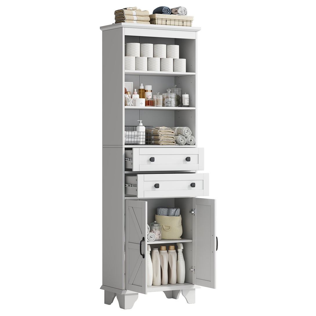 IDEALSOUL Tall Bathroom Storage Cabinet, 72" Farmhouse Storage Cabinet with 2 Drawers, Adjustable Shelves & Barn Door, Cabinet for Bathroom, Living Room, Kitchen
